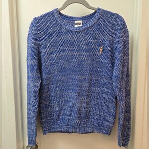 Lightning Bolt “A Pure Source” Blue Knit Cotton Crewneck Sweater • Small • Surf
